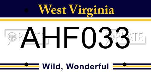 AHF033 West Virginia License Plate