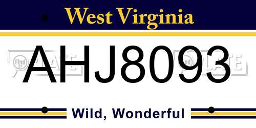 AHJ8093 West Virginia License Plate