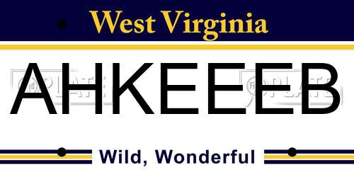 AHKEEEB West Virginia License Plate