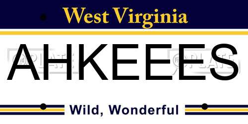 AHKEEES West Virginia License Plate