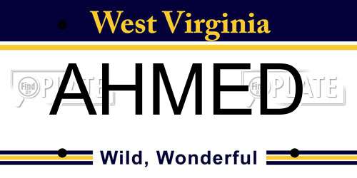 AHMED West Virginia License Plate