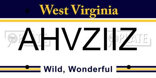 AHVZIIZ West Virginia License Plate