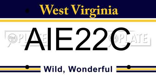AIE22C West Virginia License Plate