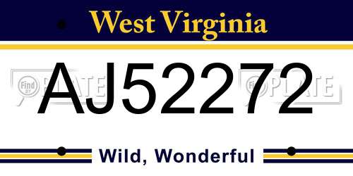 AJ52272 West Virginia License Plate