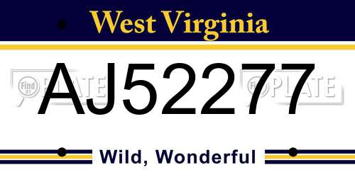 AJ52277 West Virginia License Plate