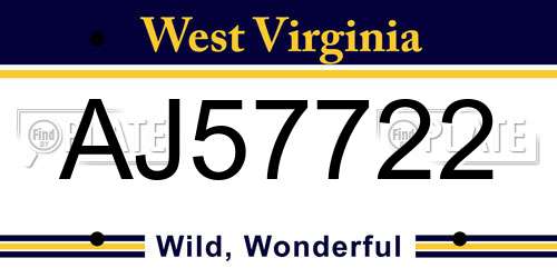 AJ57722 West Virginia License Plate