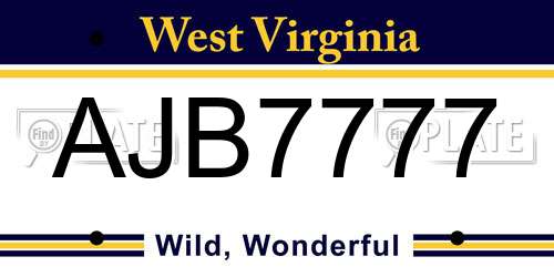 AJB7777 West Virginia License Plate