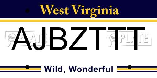 AJBZTTT West Virginia License Plate