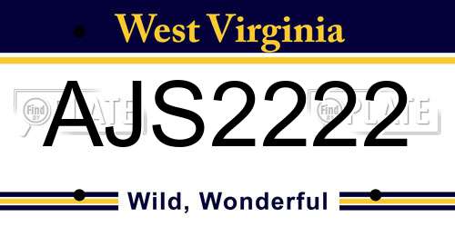 AJS2222 West Virginia License Plate