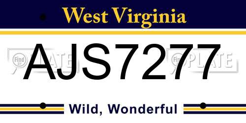 AJS7277 West Virginia License Plate