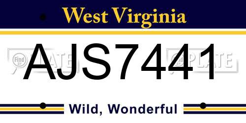AJS7441 West Virginia License Plate