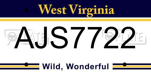 AJS7722 West Virginia License Plate
