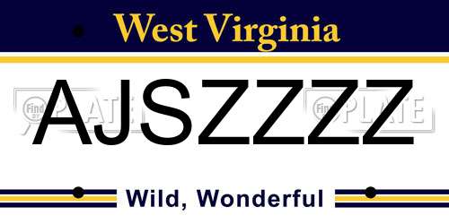 AJSZZZZ West Virginia License Plate