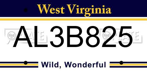 AL3B825 West Virginia License Plate