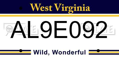 AL9E092 West Virginia License Plate