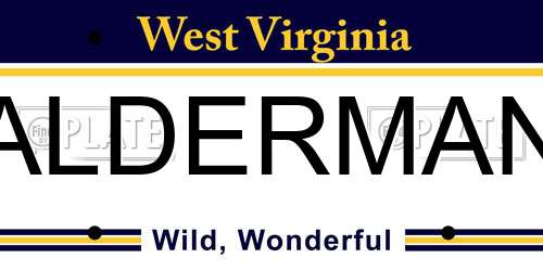 ALDERMAN West Virginia License Plate