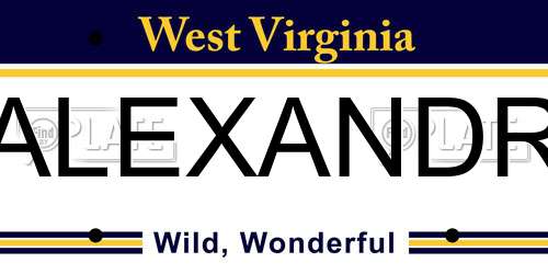 ALEXANDR West Virginia License Plate