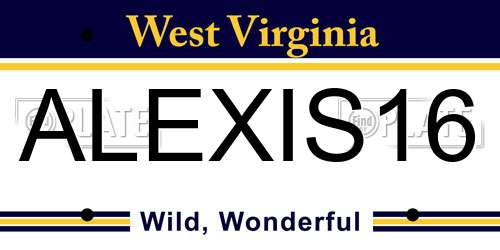 ALEXIS16 West Virginia License Plate