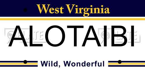 ALOTAIBI West Virginia License Plate