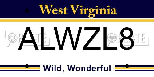 ALWZL8 West Virginia License Plate