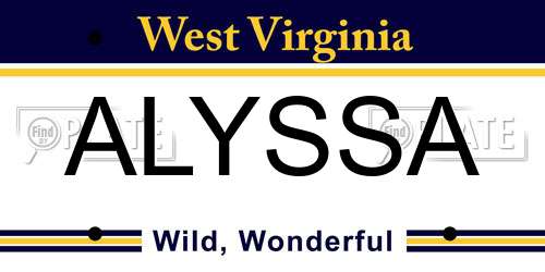 ALYSSA West Virginia License Plate