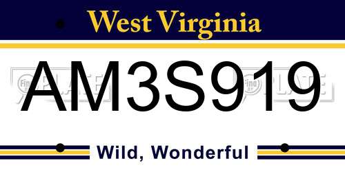 AM3S919 West Virginia License Plate
