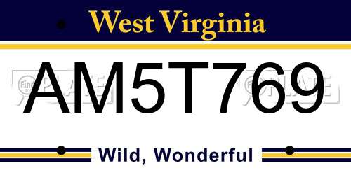 AM5T769 West Virginia License Plate