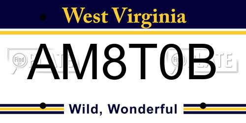 AM8T0B West Virginia License Plate