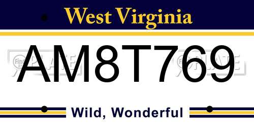 AM8T769 West Virginia License Plate