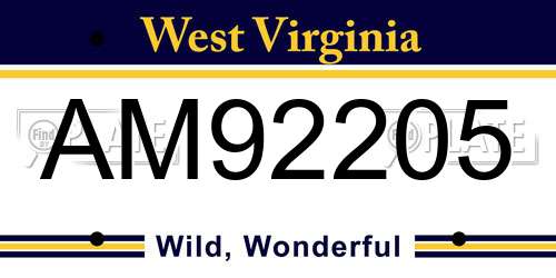 AM92205 West Virginia License Plate