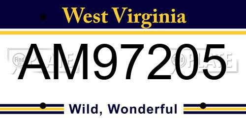AM97205 West Virginia License Plate