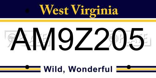 AM9Z205 West Virginia License Plate