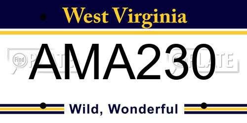 AMA230 West Virginia License Plate