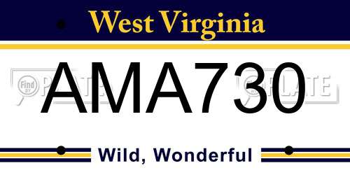 AMA730 West Virginia License Plate