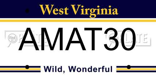 AMAT30 West Virginia License Plate