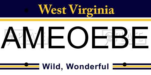 AMEOEBE West Virginia License Plate