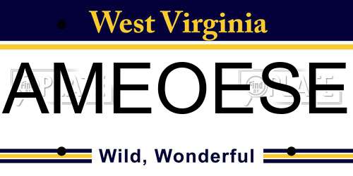 AMEOESE West Virginia License Plate