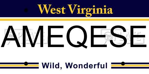 AMEQESE West Virginia License Plate