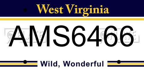 AMS6466 West Virginia License Plate