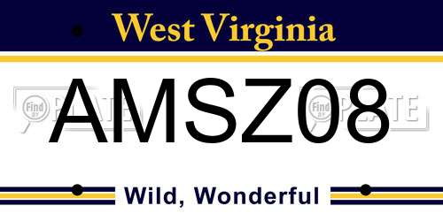 AMSZ08 West Virginia License Plate
