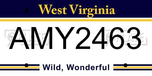 AMY2463 West Virginia License Plate