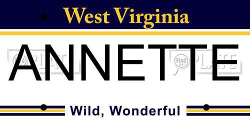 ANNETTE West Virginia License Plate