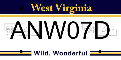 ANW07D West Virginia License Plate
