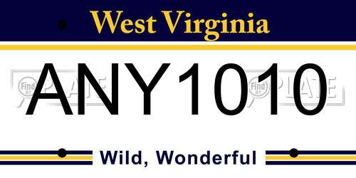 ANY1010 West Virginia License Plate