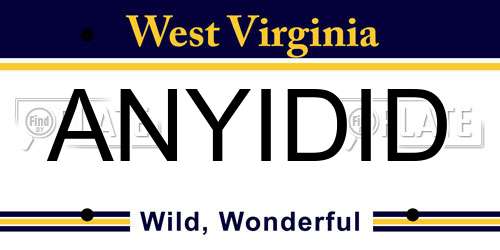 ANYIDID West Virginia License Plate