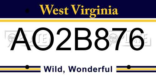 AO2B876 West Virginia License Plate