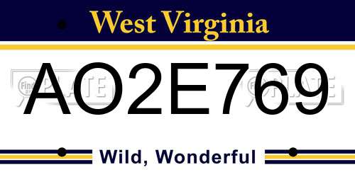 AO2E769 West Virginia License Plate