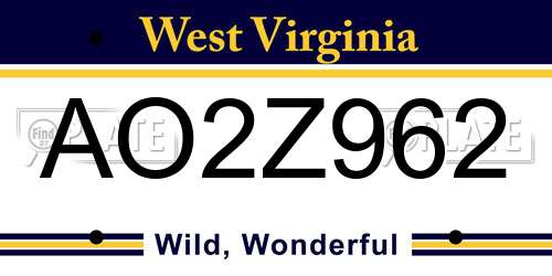 AO2Z962 West Virginia License Plate