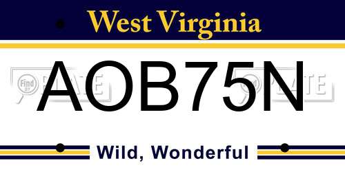 AOB75N West Virginia License Plate