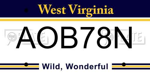 AOB78N West Virginia License Plate